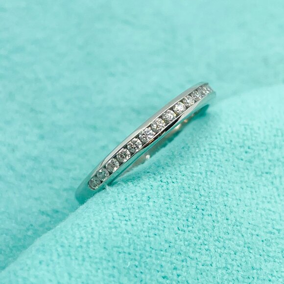 Tiffany & Co Platinum Diamond Channel 2mm Half Circle Wedding Band Size 4.75 - Picture 15 of 16